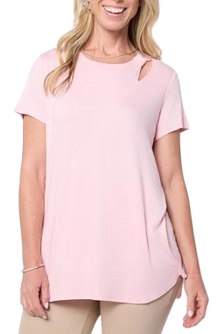 HUE Women's Knit Top with Asymmetrical Bow Detail Almond Blossom - Regular